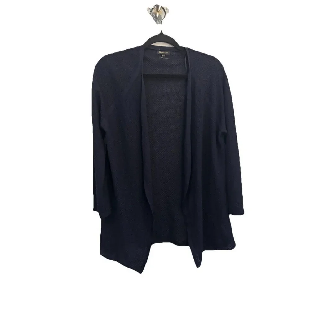 Massimo Dutti Navy Blue Cardigan Open Knit Women Large